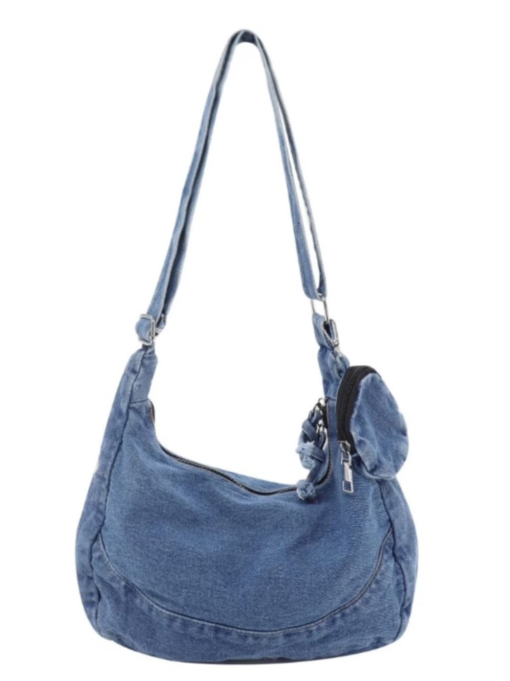 Women's Classic Denim Patchwork Crossbody Shoulder Bag Set, Light Blue - Picture 2 of 6